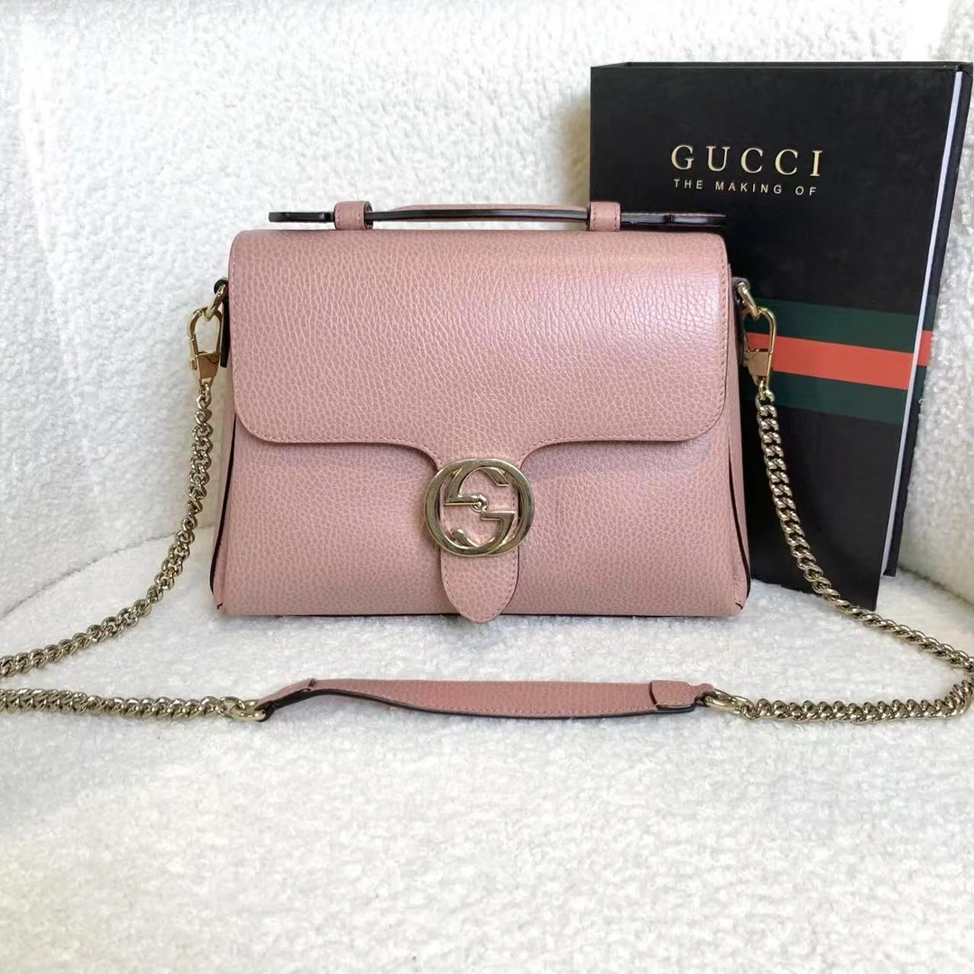 99新 GUCCI/古驰 壹臻/Gucci 粉色邮差包 66852511