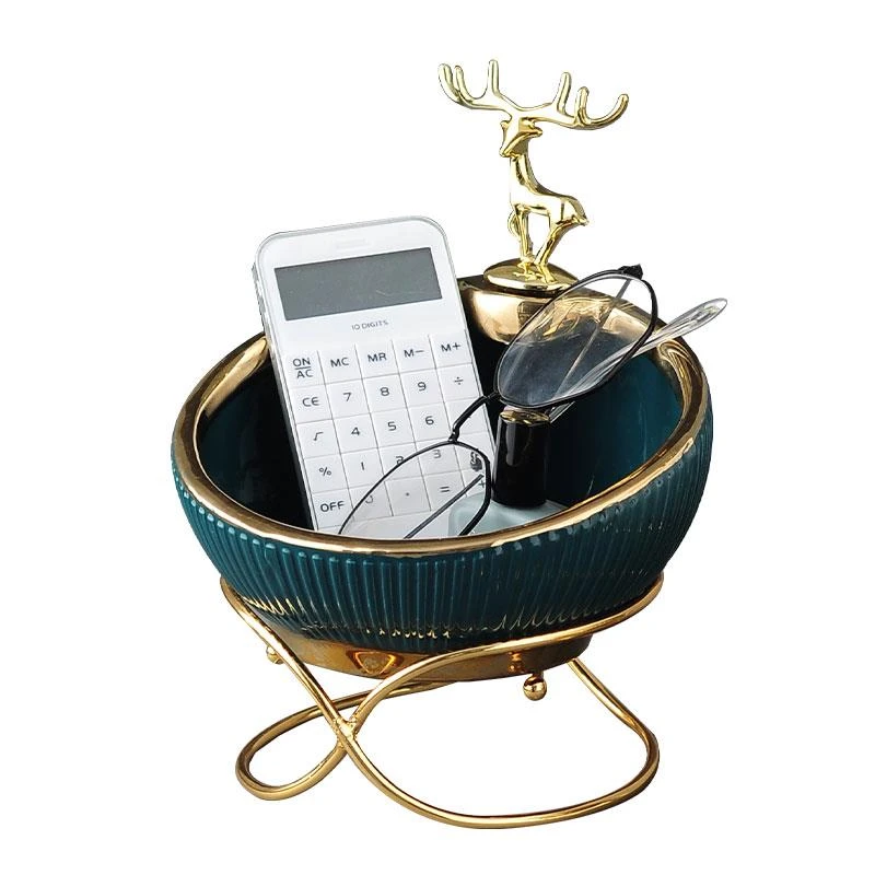 创意钥匙收纳摆件金架客厅茶几桌面首饰收纳盒北欧置物架装饰礼品