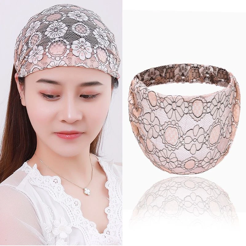 蕾丝薄款宽边发带女夏季网纱透气包头巾宽头套外出洗脸遮碎发头箍
