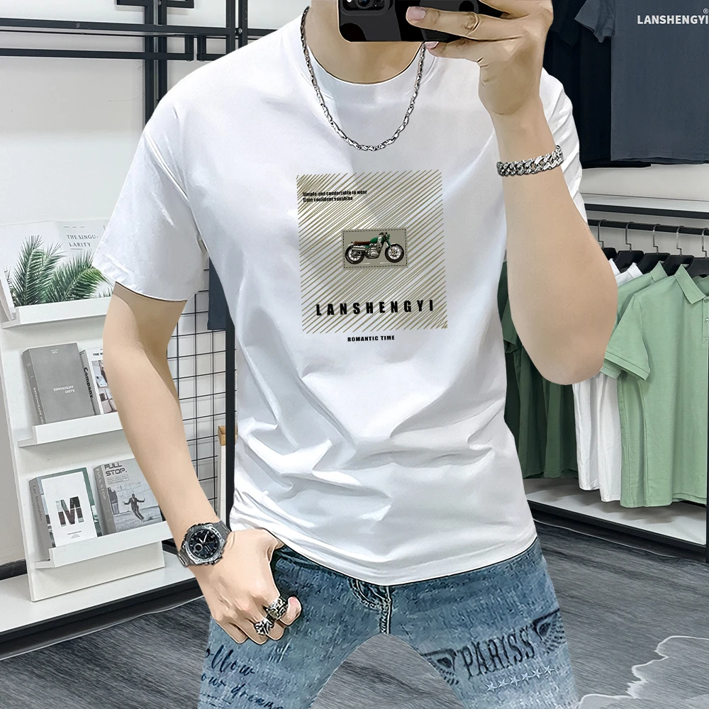 男士t恤短袖夏季新款潮牌男装印花半袖上衣时尚休闲百搭男式圆领T