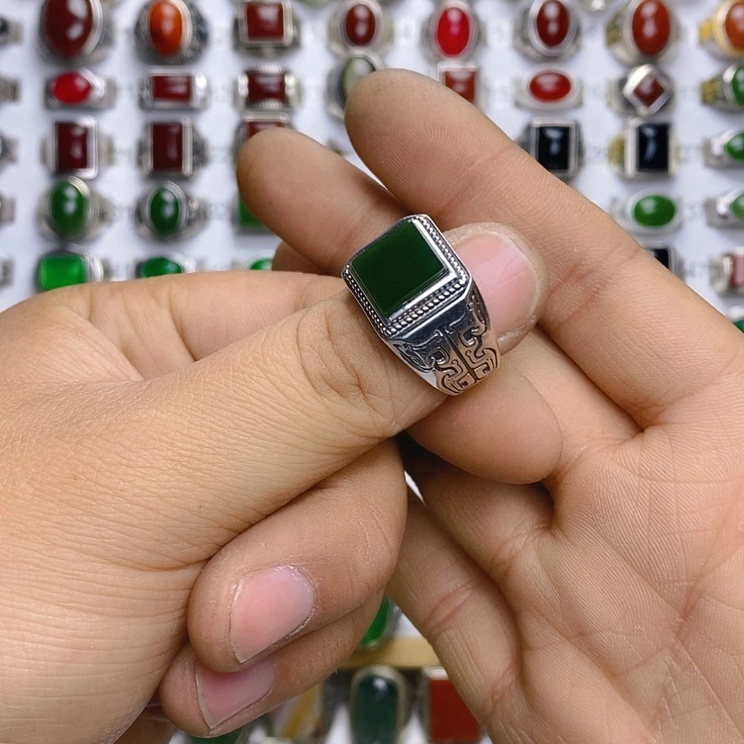 和田玉戒指银S925镶嵌