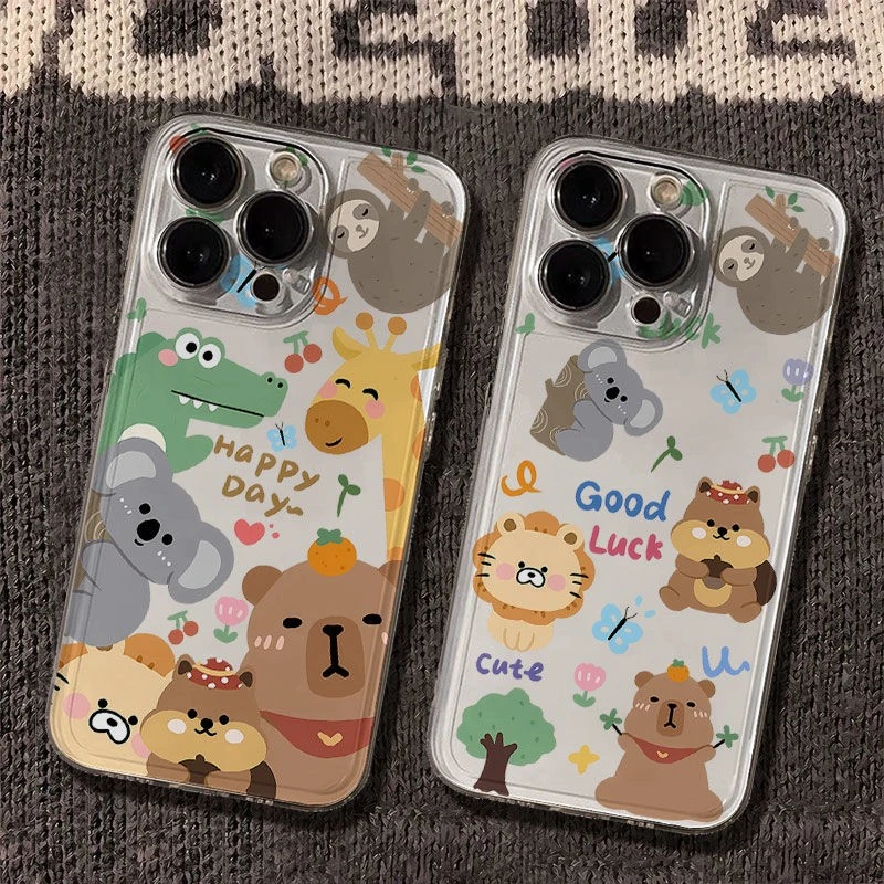 水豚森林动物太空手机壳适用于苹果16透明iphone14保护壳1512pro