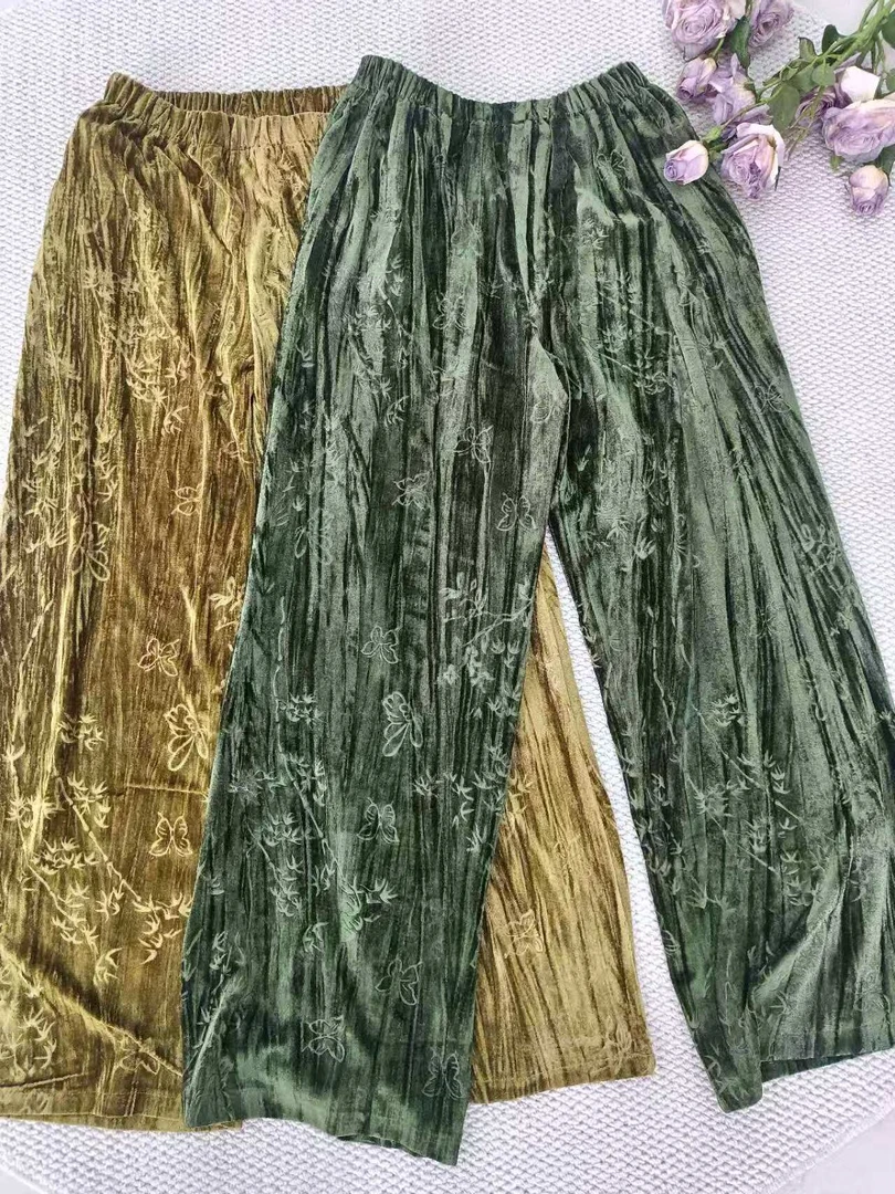 1788新中式纯色丝绒长裤