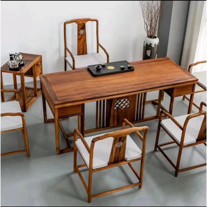 [7件套]新中式南美胡桃木观山茶台家具桌椅套装家用茶桌椅办公桌