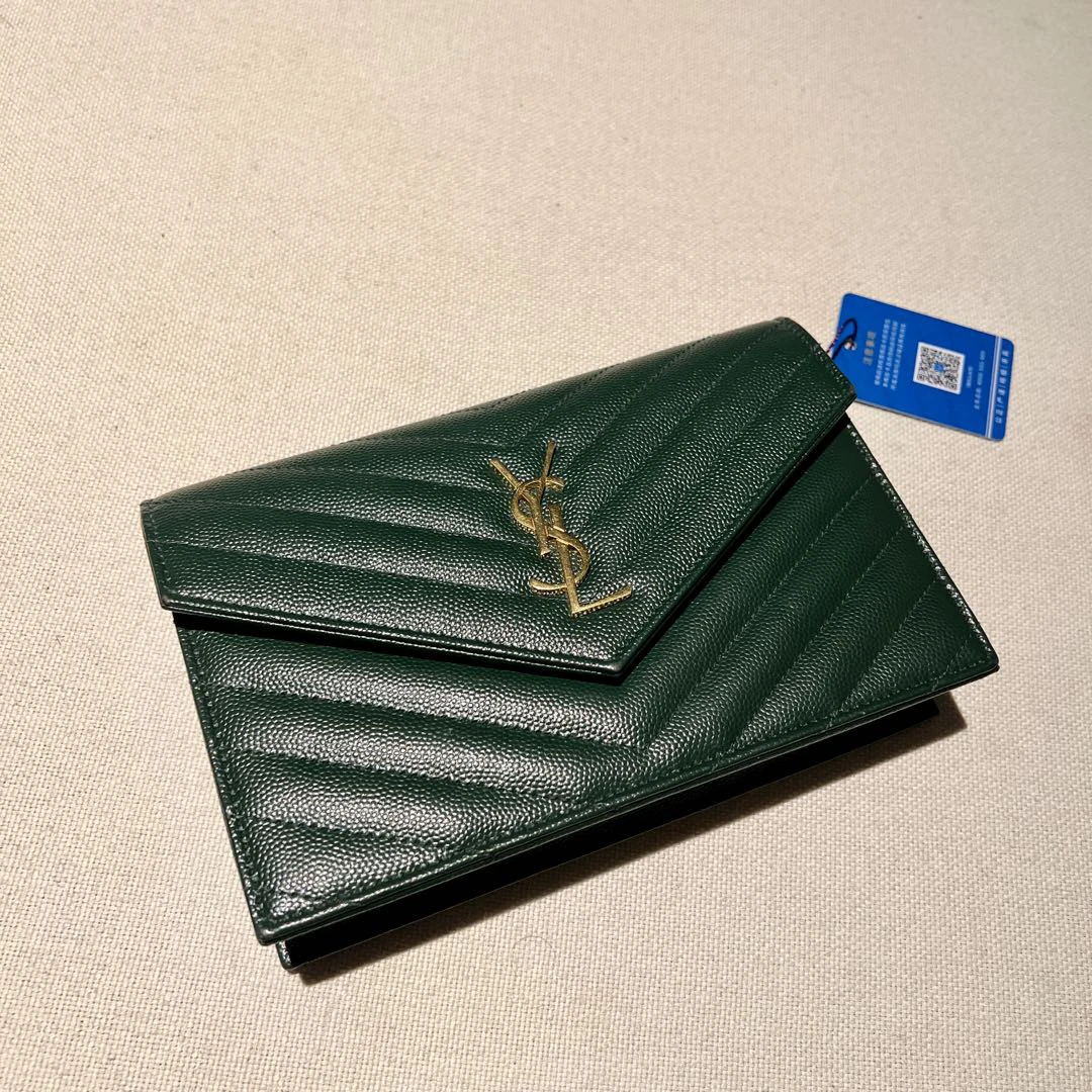 99新 YSL/圣罗兰 小号墨绿色信封包/7574
