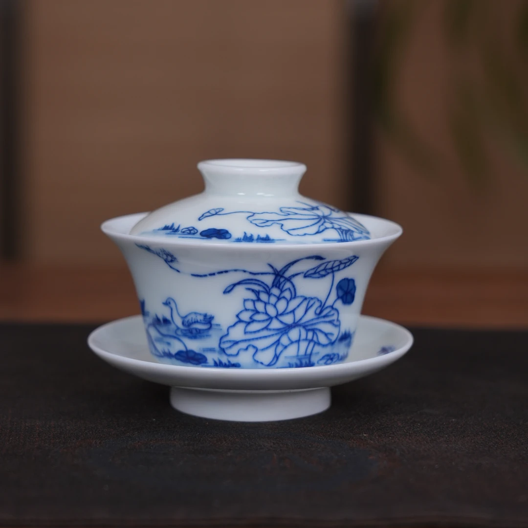 瑞和-青花鸳鸯纹三才盖碗-第二代