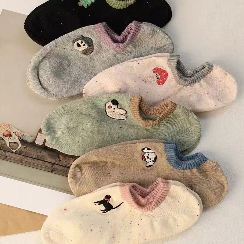 可爱女船袜夏季薄款点子纱卡通防脱无骨浅口隐形袜透气舒适百搭