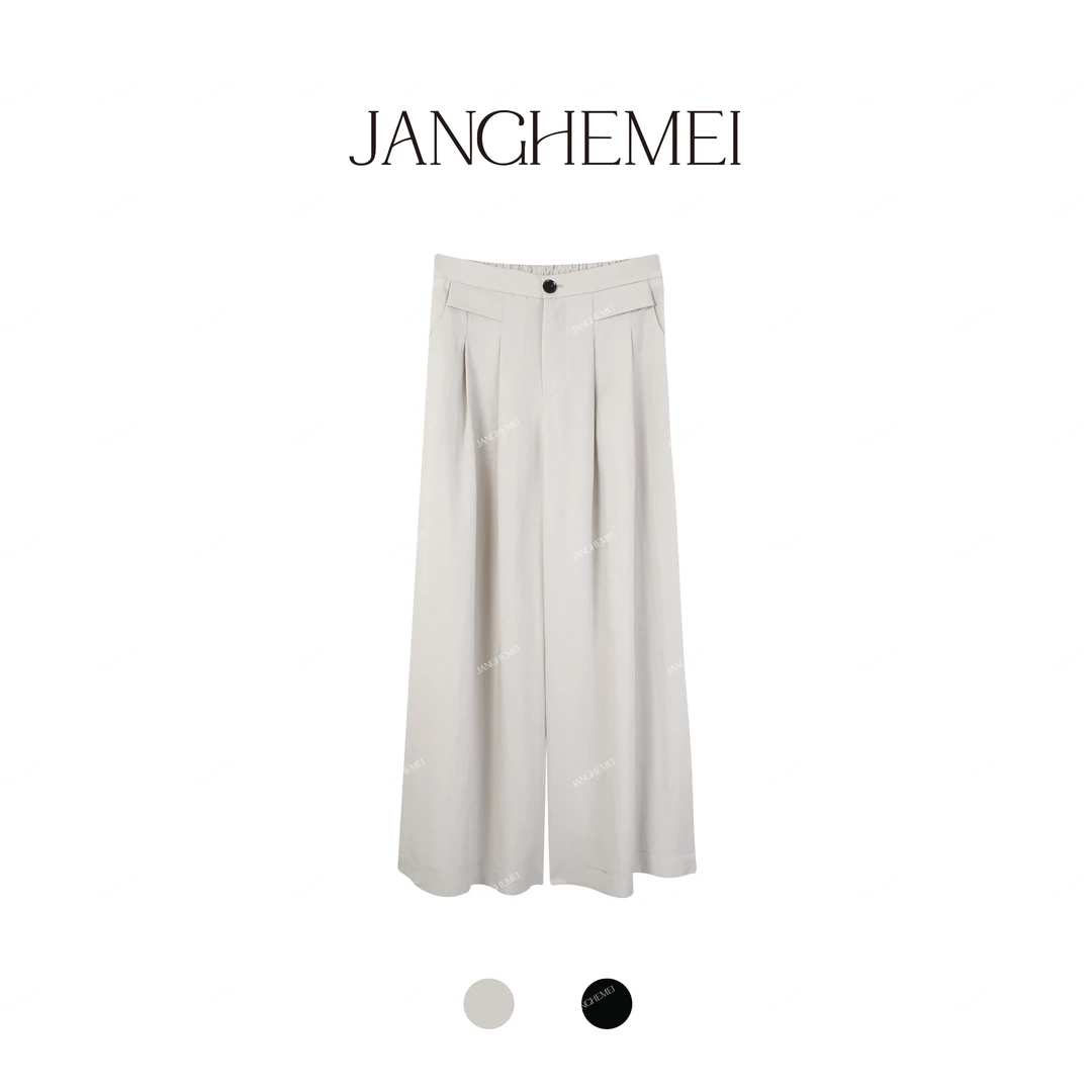 JANGHEMEI【米兰假日-裤子】莱赛尔高腰显瘦阔腿休闲长裤 K34504M52