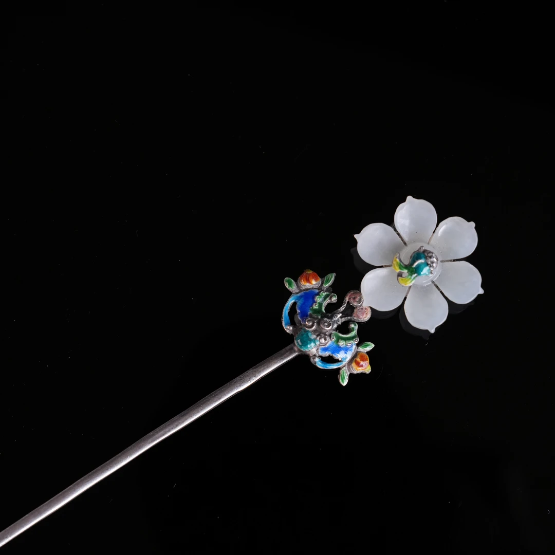 【南宫秀｜文物商店】公元19-20世纪前期和田玉嵌烧蓝发簪