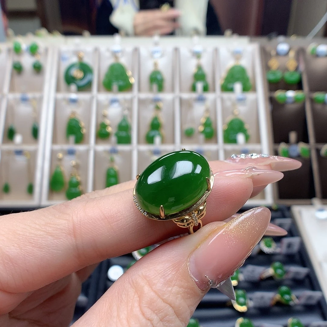 和田玉戒指18K金镶嵌1318