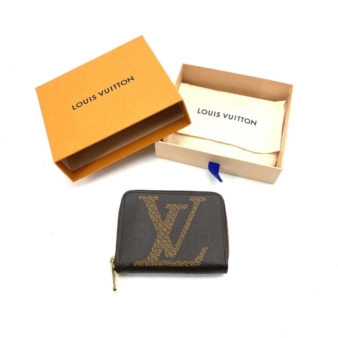 99新 LouisVuitton/路易威登 焦糖色老花拉链小卡包 尺寸11/9