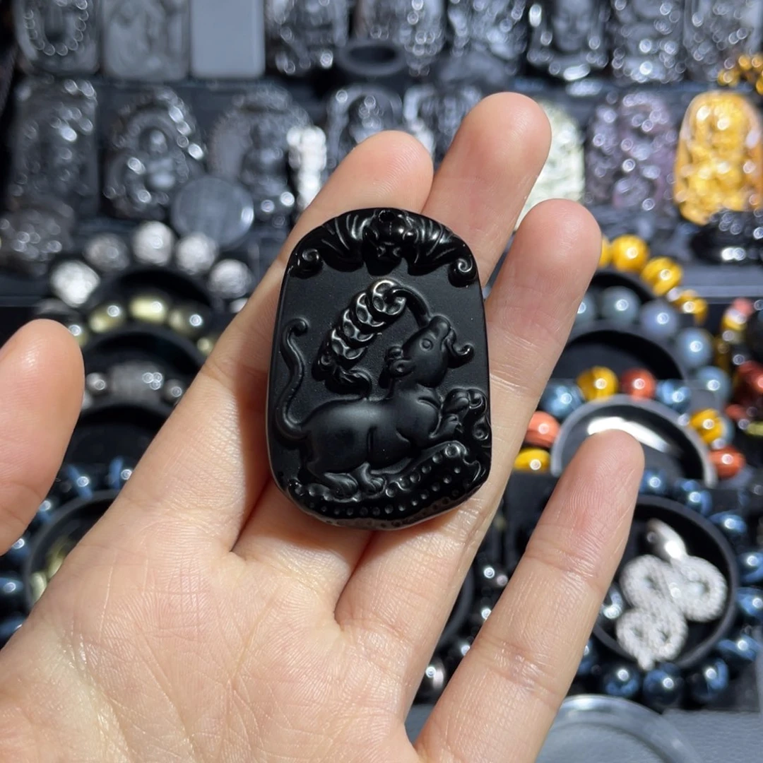 黑曜岩吊坠(赠链)未镶嵌熊*～