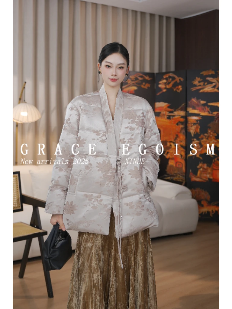 金禾【金禾专属】原创冬款国风刺绣提花设计师款斜门襟羽绒服3922