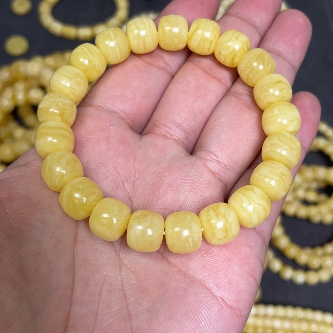 蜜蜡未镶嵌裸石虎皮纹千层雪蜜蜡手串11.5mm