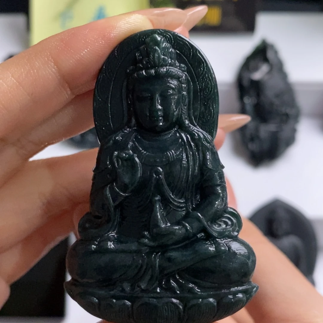 定制翡翠未镶嵌墨翠观音