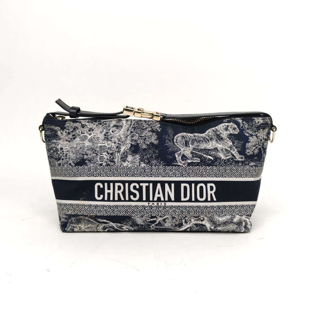 95新 DIOR/迪奥 【念念】饭盒包 中号 22 蓝色 帆布 金扣 2023