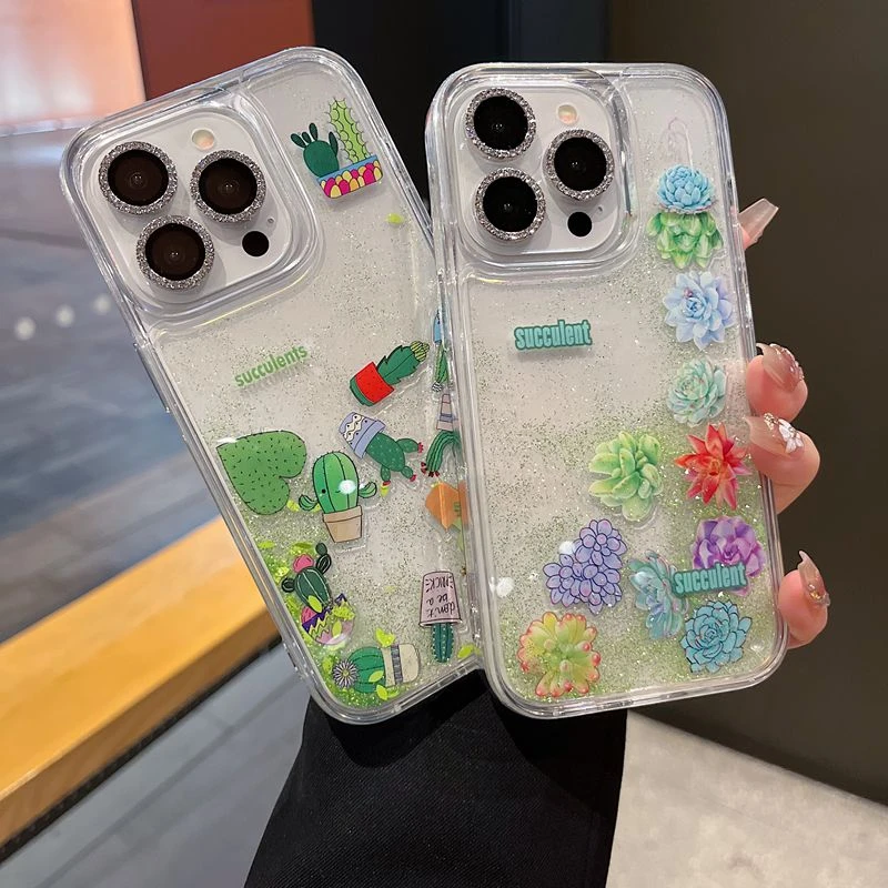 适用苹果系列iPhone16新款手机壳时尚多肉流沙滑片全包防摔保护套