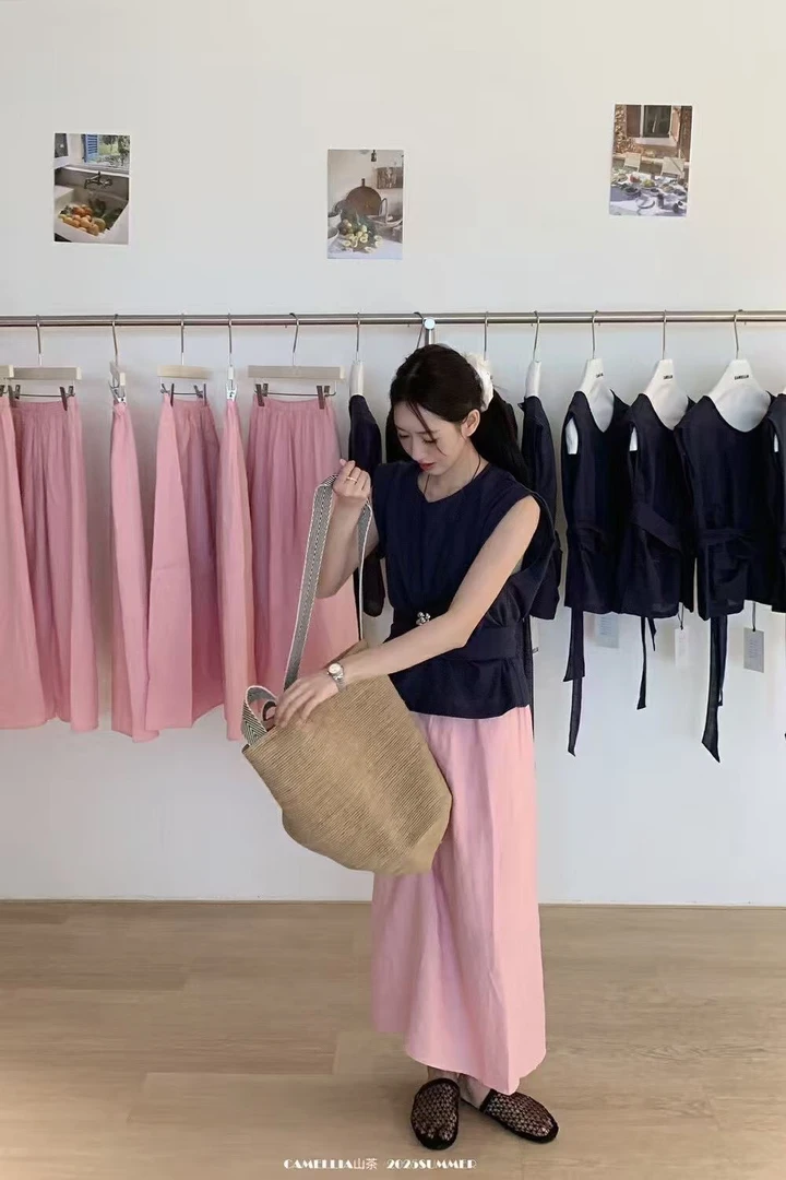 【周小茉】韩风极简多巴胺彩色棉麻半身裙