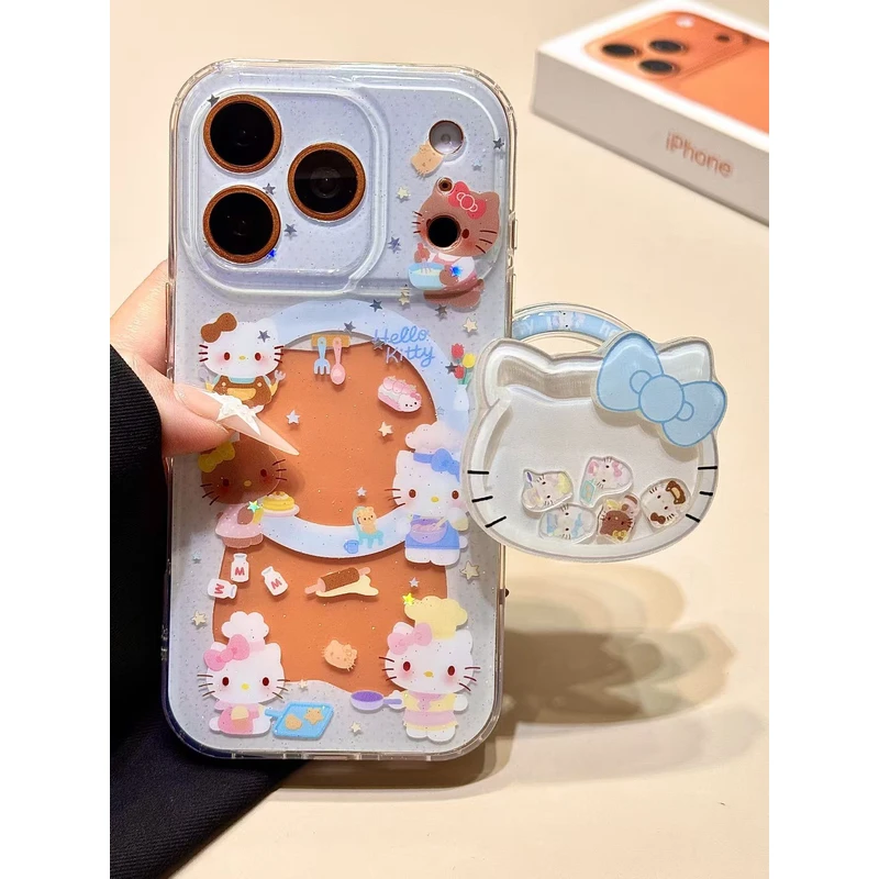 可爱围边蓝甜品师猫咪磁吸支架适用苹果17promax手机壳16iphone15