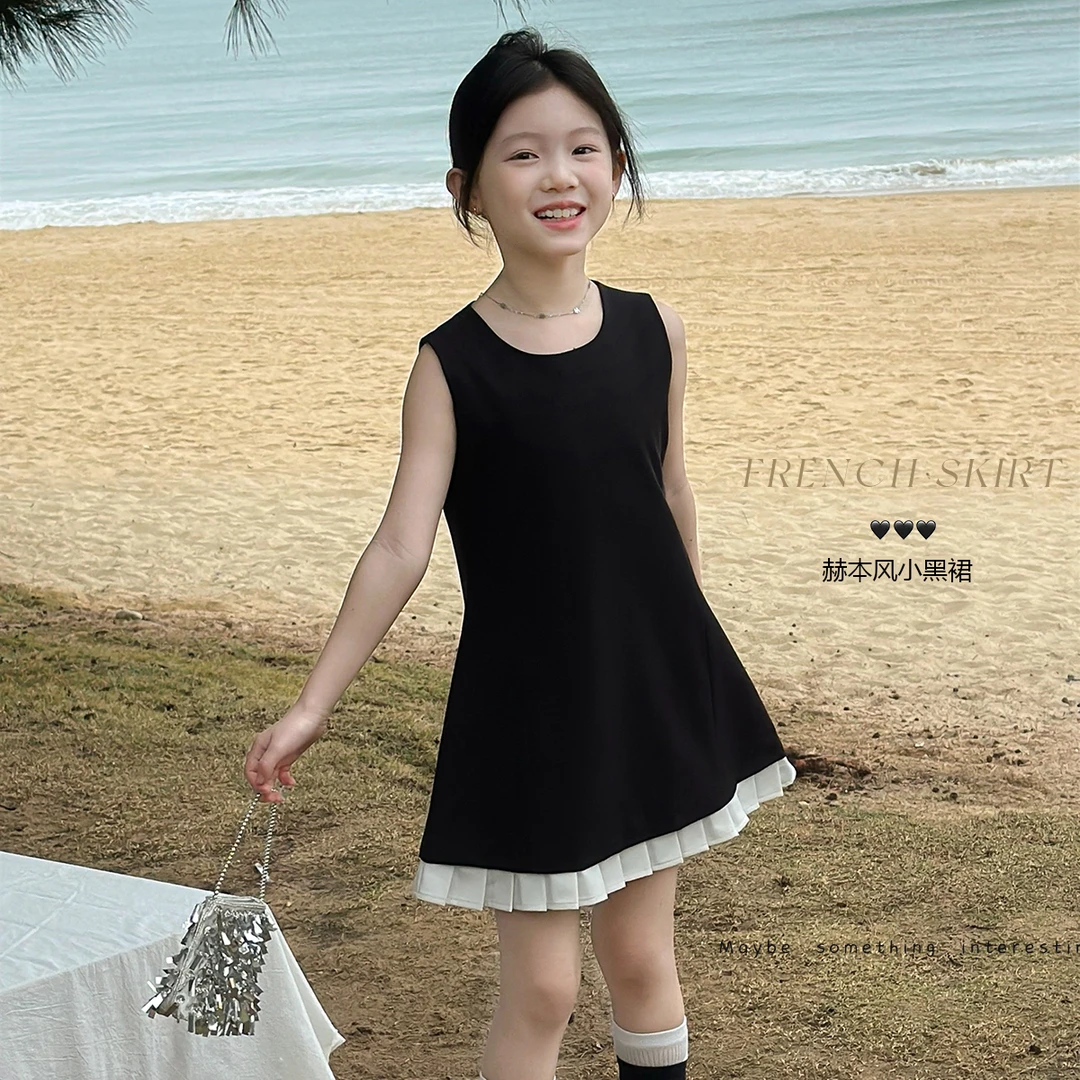 真香裙4】女童小黑裙2025春夏新款洋气中大童无袖背心裙Y6324