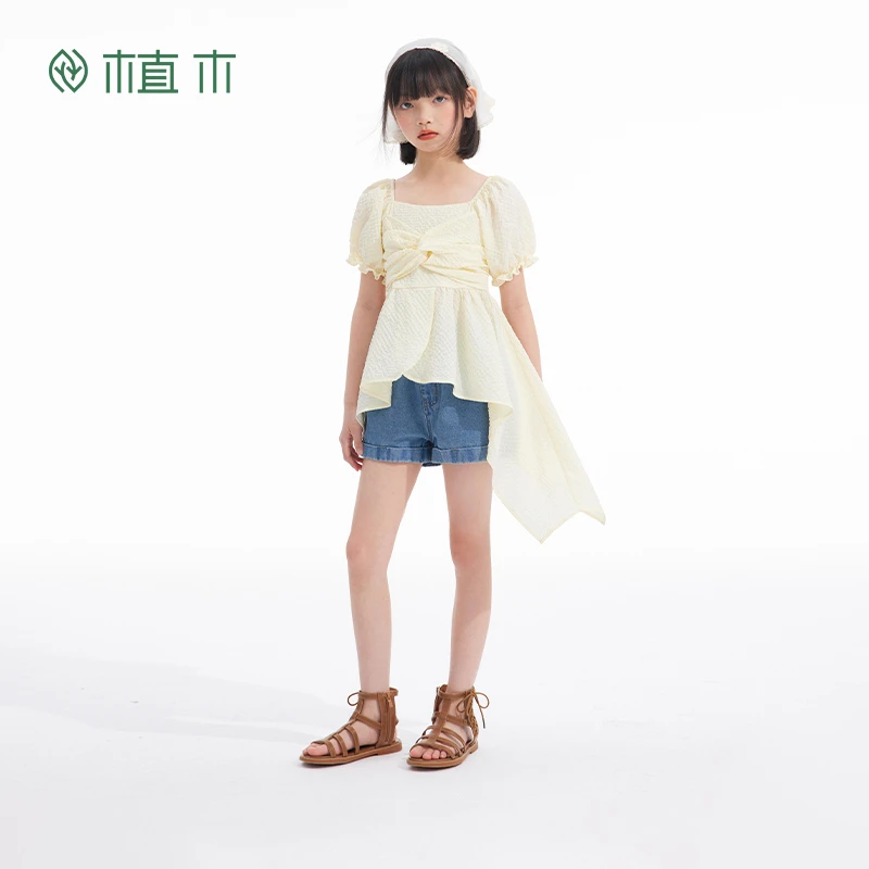 植木童装女童衬衫25夏新款中大童设计感荷叶边上衣衬衫25C070208