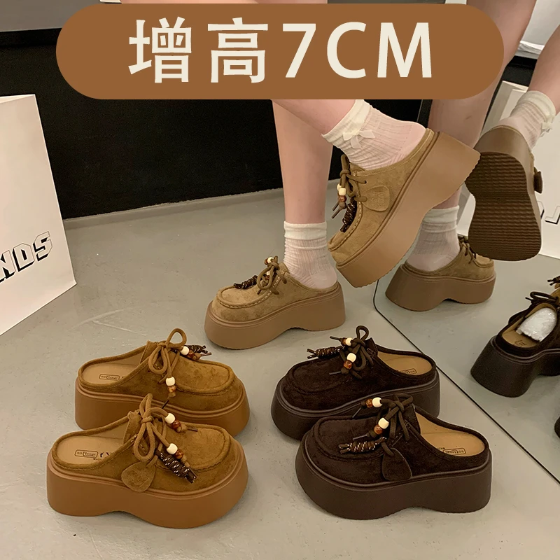 小个子勃肯鞋包头半拖鞋女外穿2025夏季新款厚底增高懒人博肯单鞋
