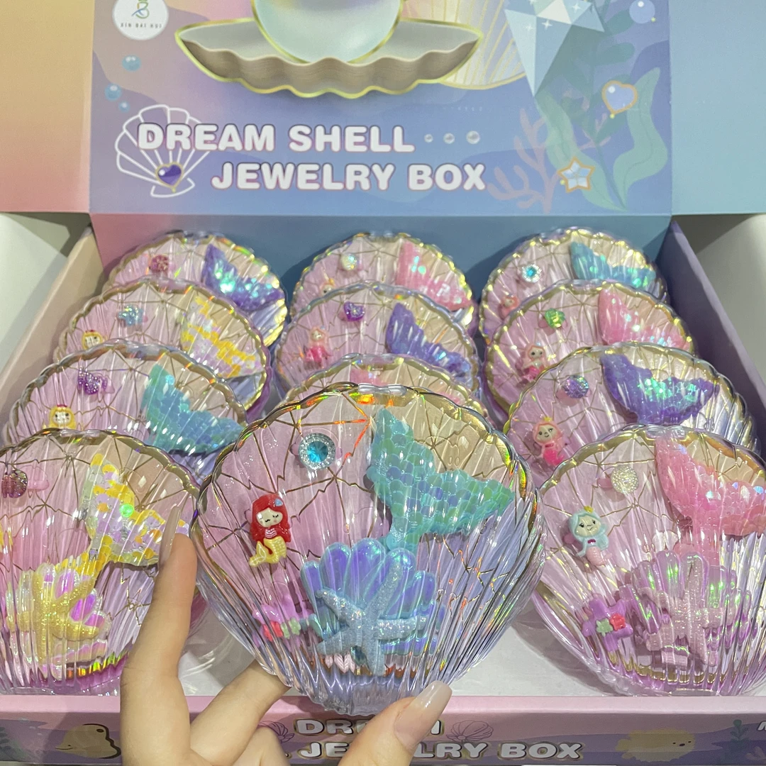 儿童节礼物美人鱼公主戒指贝壳盒仿真珠宝首饰盒送女孩过家家玩具