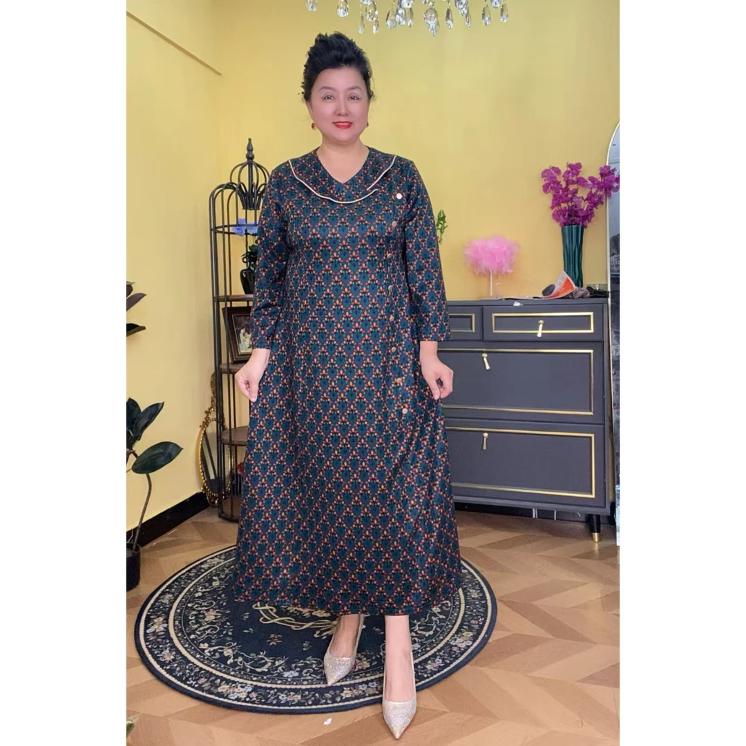 【AYTU】秋冬复古国风新中式碎花长袖显瘦气质连衣裙