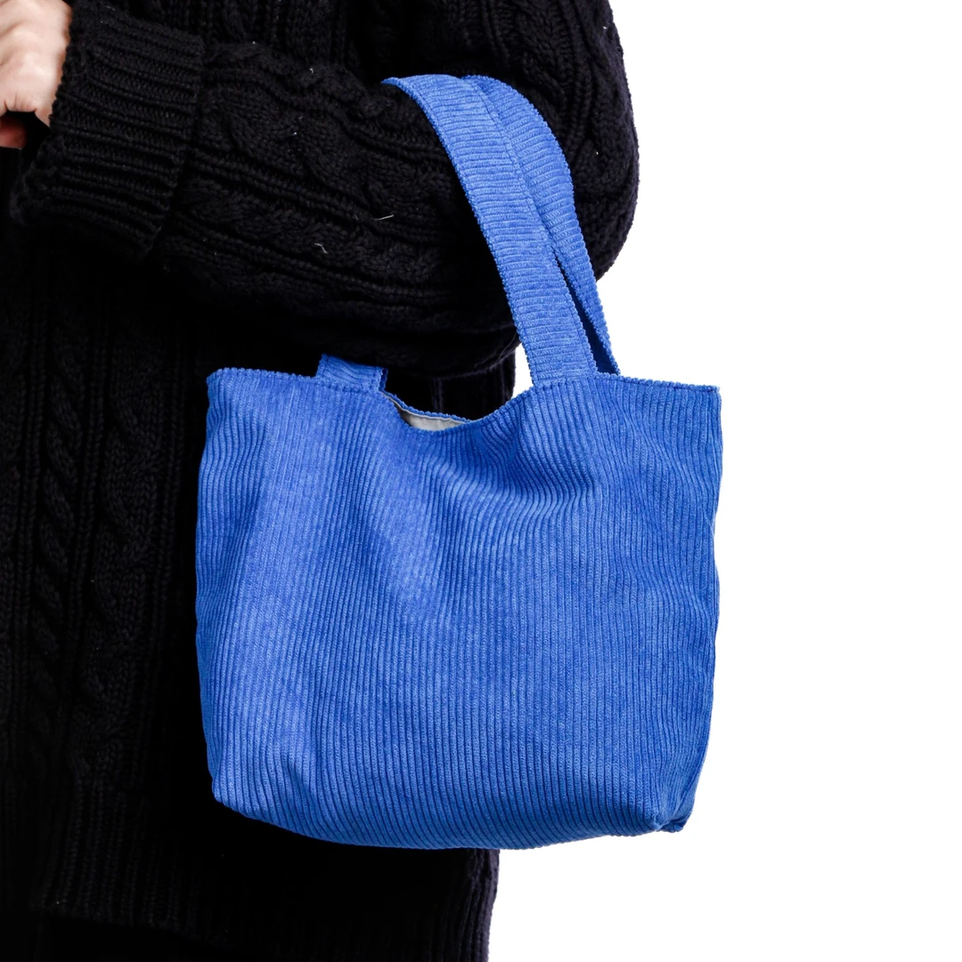 无则艺【mini小托特】可爱时尚休闲单肩文艺克莱因蓝灯芯绒小托特包