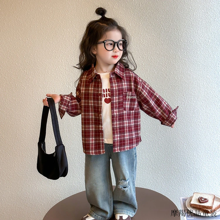 新款女童时尚棉质格子衬衫韩版长袖春秋装可爱儿童上衣2025潮气洋