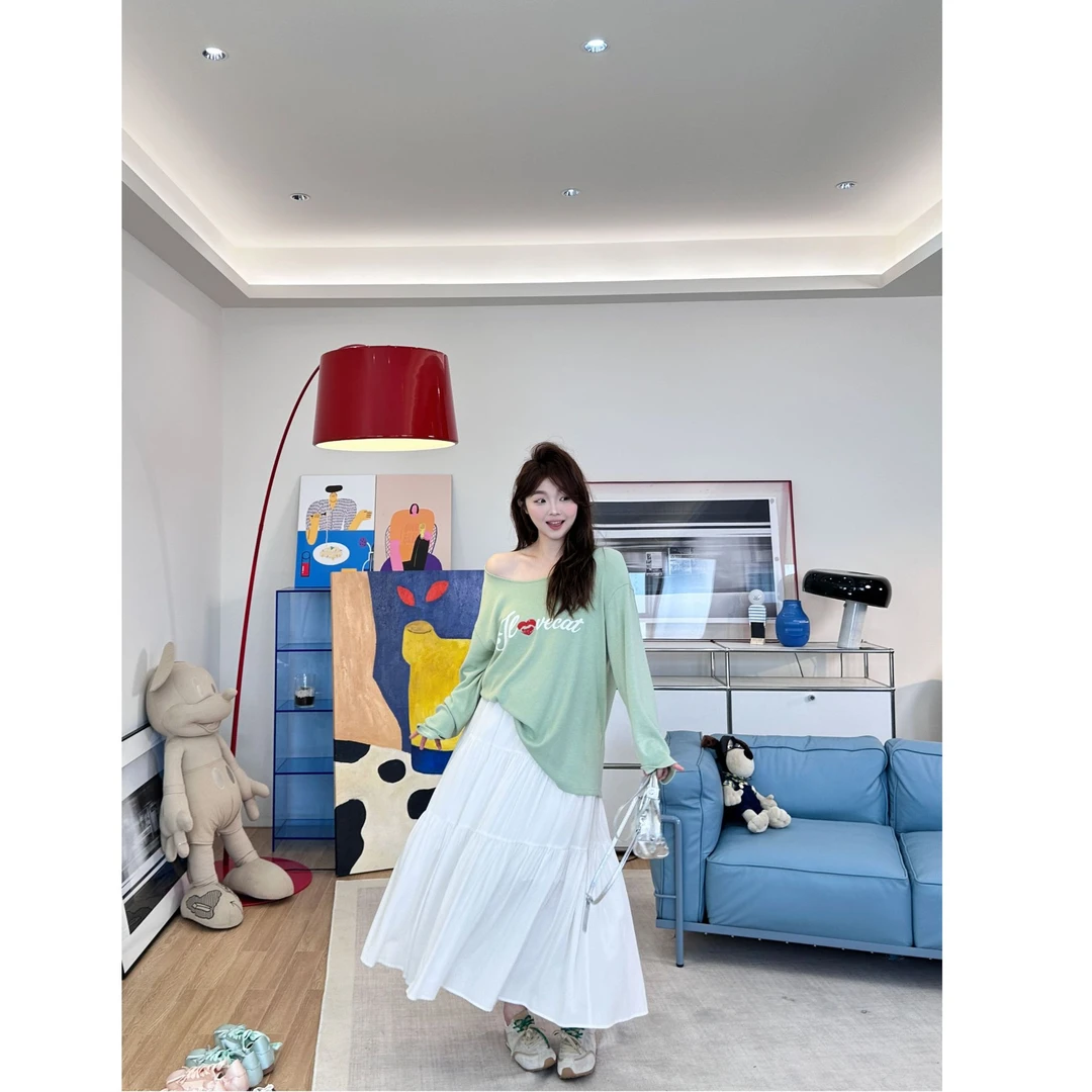 晶咕【白水女】全松紧高腰气质垂感A字大裙摆蛋糕半身长裙