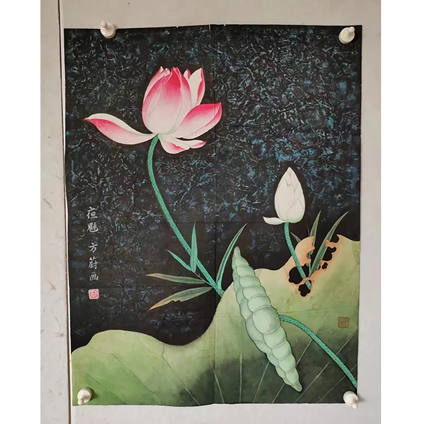 3223 多年前的老字画《荷花》中堂  尺寸 81×62