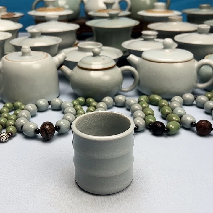 杯仿古月白釉竹节杯原矿原釉原产地