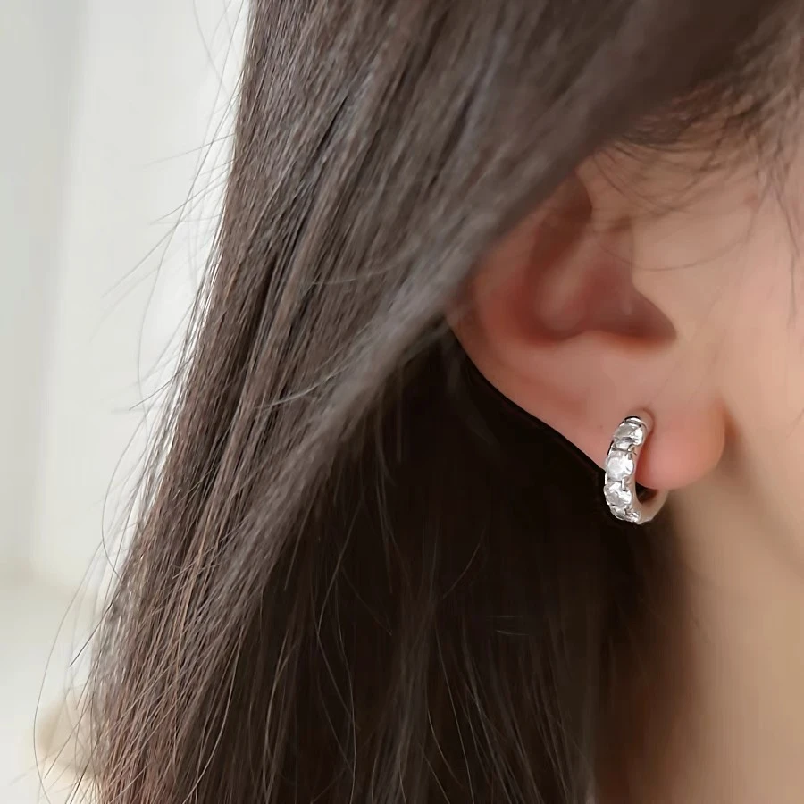 铜合金锆石耳饰 【小圈圈】小众设计感锆石气质耳环通勤925银针146