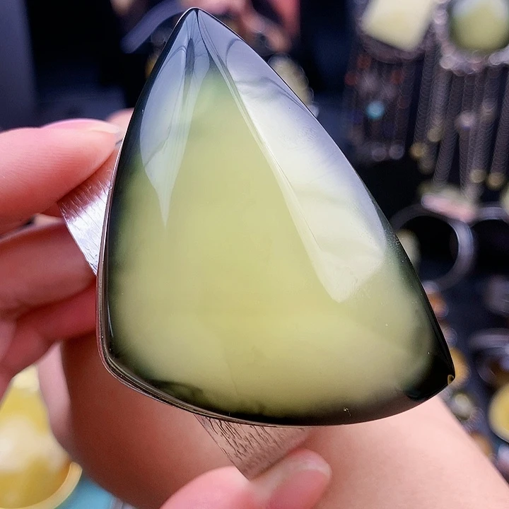 琥珀裸石银S925镶嵌星****手镯