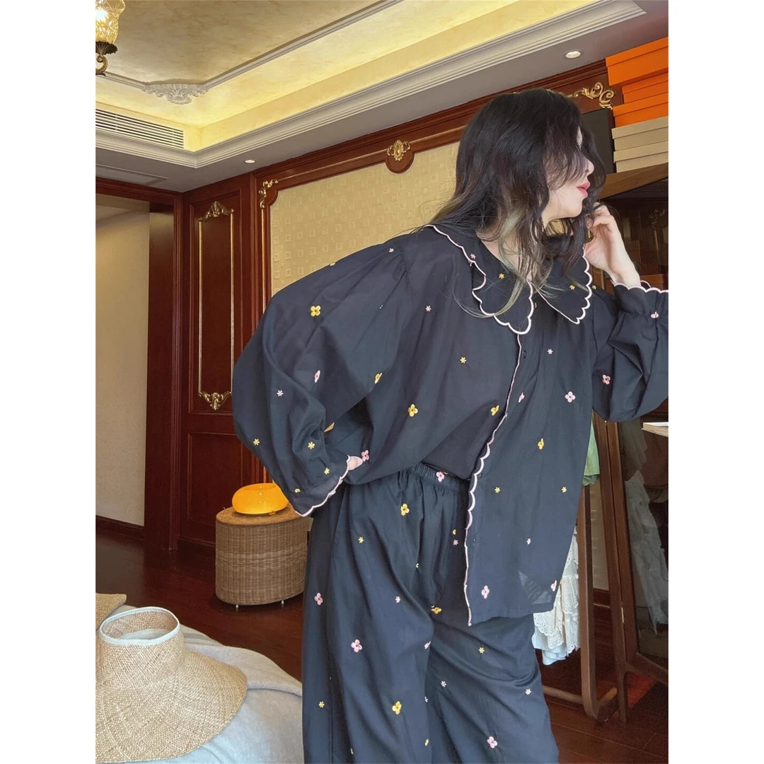 韩版娃娃领甜美碎花睡衣女款秋季2025新款宽松显瘦长袖家居服套装