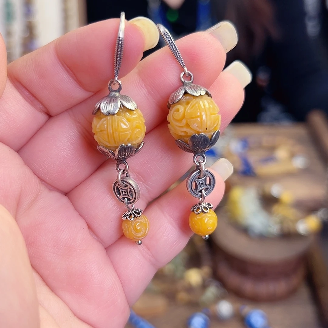 翡翠银S925镶嵌耳饰国风