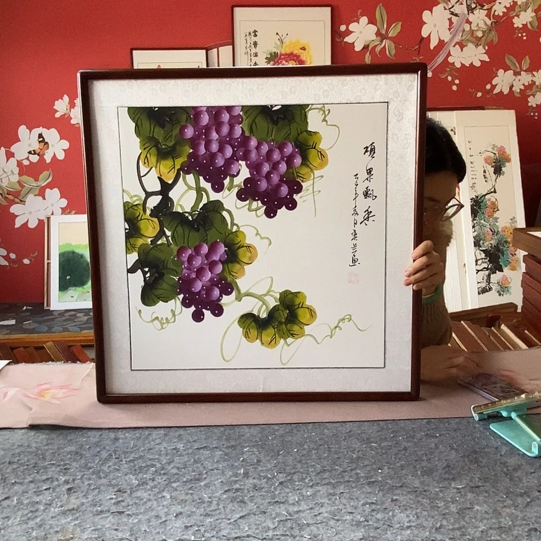 国画手写手绘带框包邮国画作品62✖️62