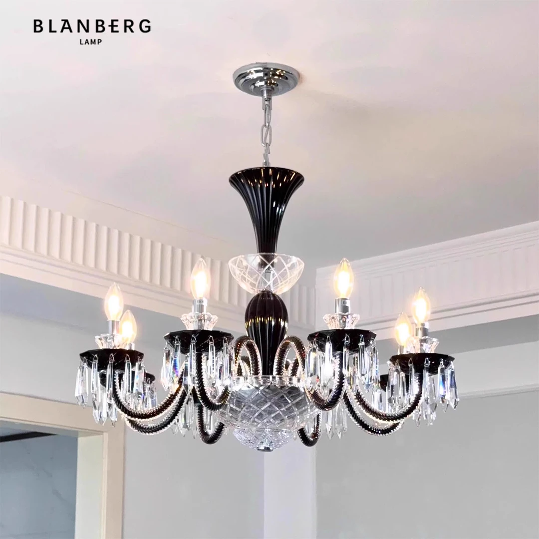 轻法式餐厅灯蜡烛水晶黑色复古大厅装饰灯欧式轻奢高级感客厅吊灯