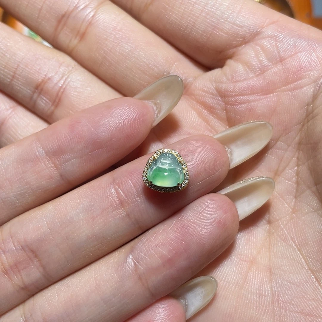 翡翠18K金镶嵌吊坠(不含链)