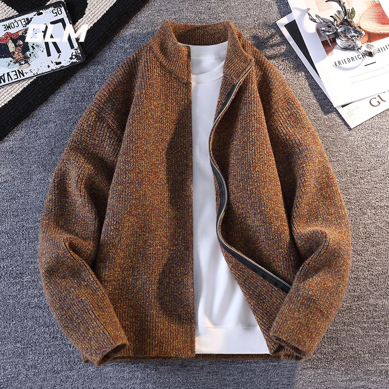 GLM开衫拉链毛衣男士秋冬季新款简约休闲针织衫立领宽松痞帅外套