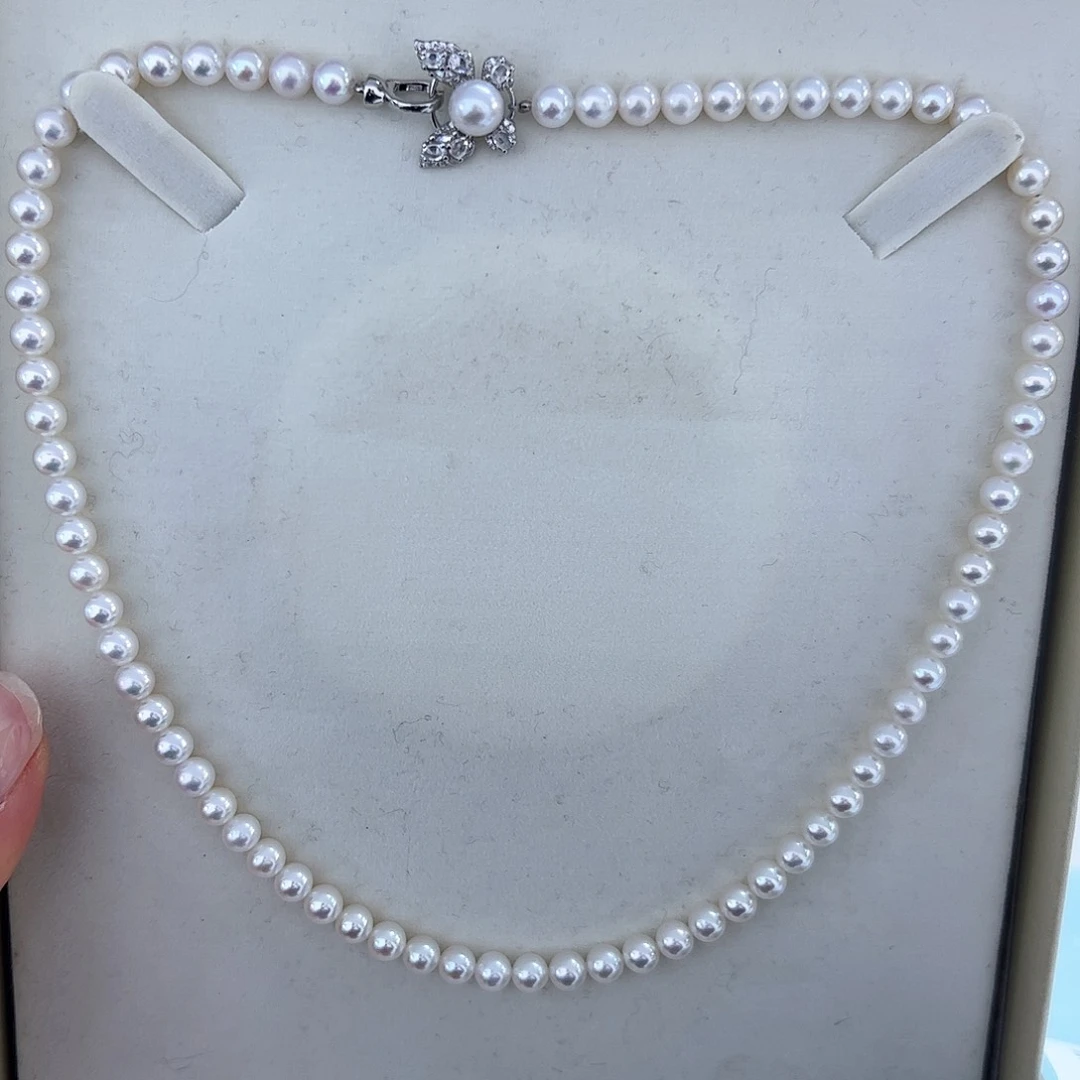 淡水珍珠项链银S925镶嵌074-5-6mm蝴蝶项链