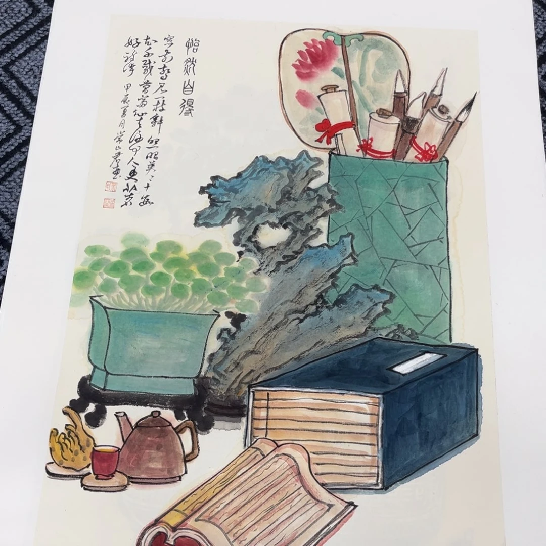 国画四尺三开花鸟