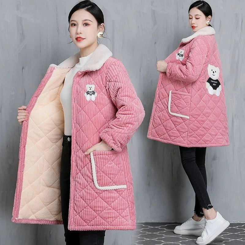 新款棉服女上班族新款外穿冬天外套加厚加绒保暖洋气长款女士罩衣