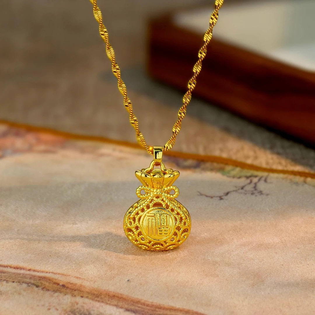 合金吊坠 合金镂空女款福袋吊坠女时尚新中式钱袋福运吊坠锁骨链