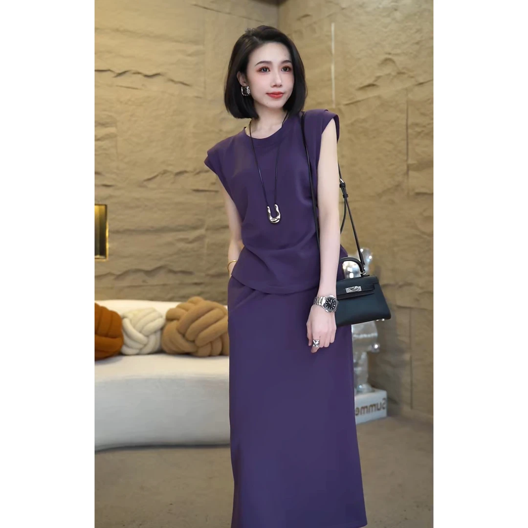 欧颍昇短袖时尚套装女两件套裙子2025新款洋气高级感衣服7213