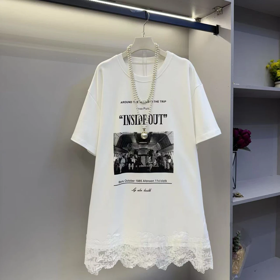 25早春短袖常规韩版ins半袖重工字母T恤休闲个性中长款印花圆领