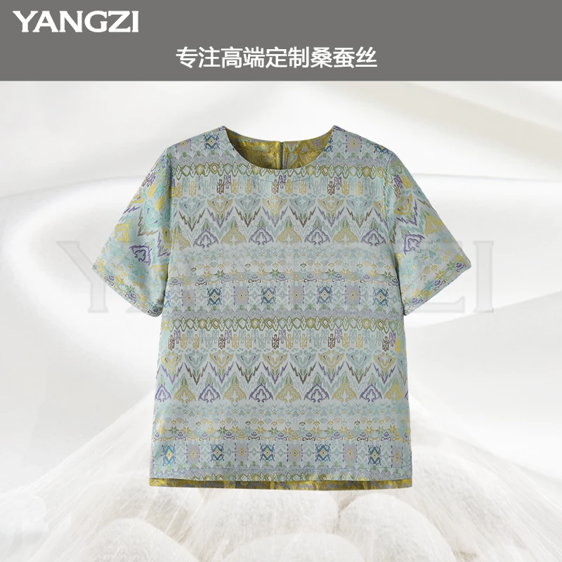 夏季新款时尚圆领款三彩壮锦螺钿桑蚕丝小衫 XGX257-251203