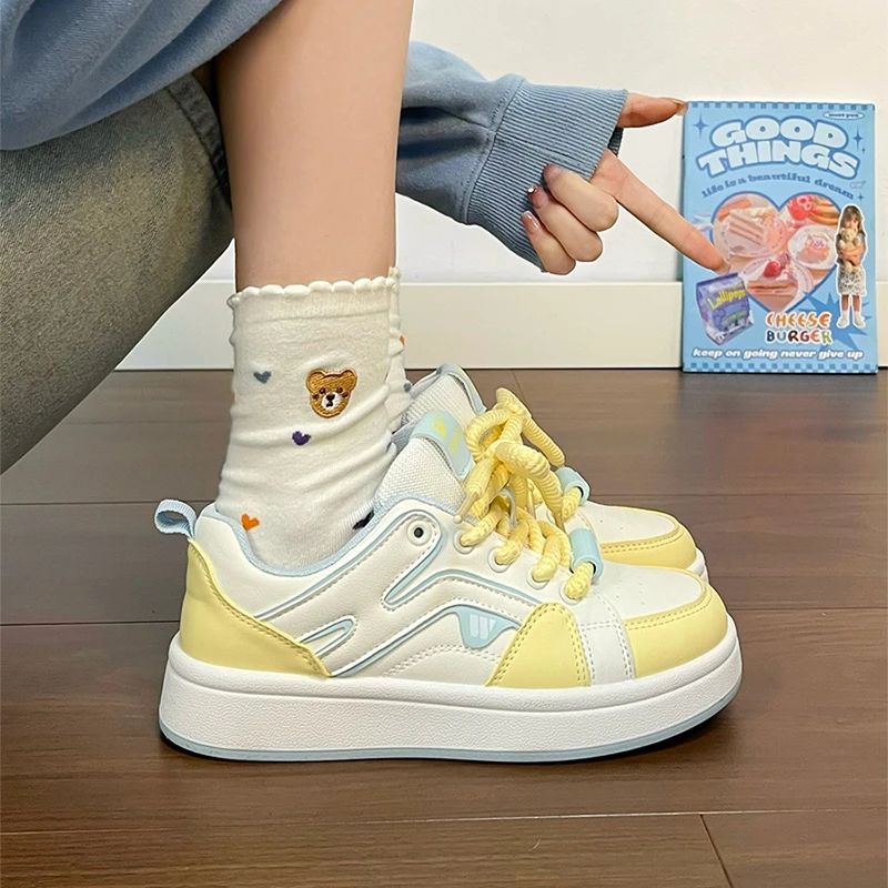 回力学生厚底板鞋奶黄色百搭春季新款小白鞋潮流ins低帮女鞋小众