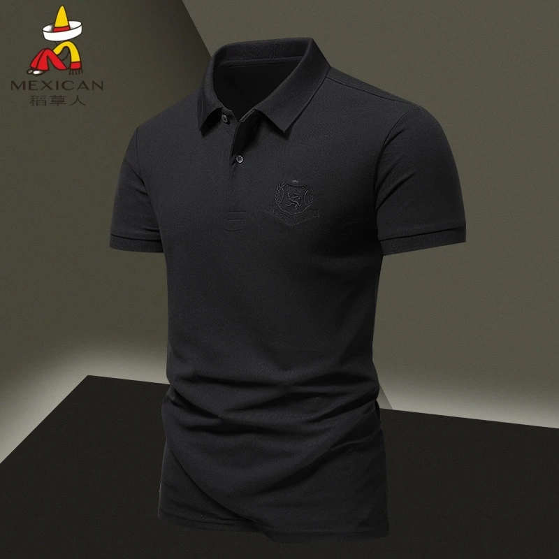 稻草人刺绣短袖POLO衫男士夏季翻领休闲商务青年舒适透气男装T恤